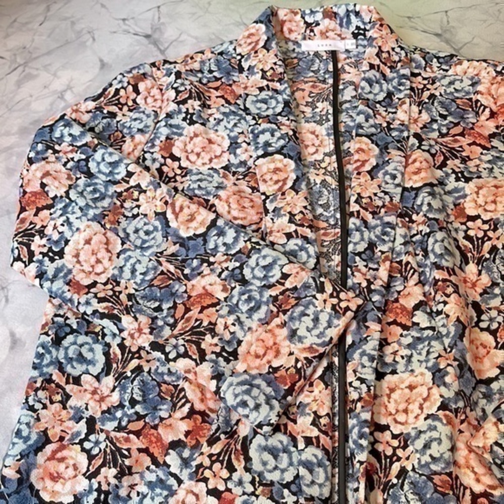 Lush Neon Black Floral Open Blazer L